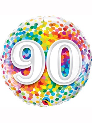 90th Birthday Rainbow Confetti 18" Foil Balloon