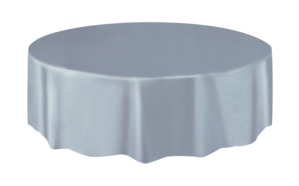 Silver Round Plastic Tablecover 84"