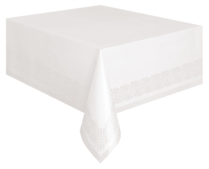 Unique Party White Plastic Lined Paper Tablecover