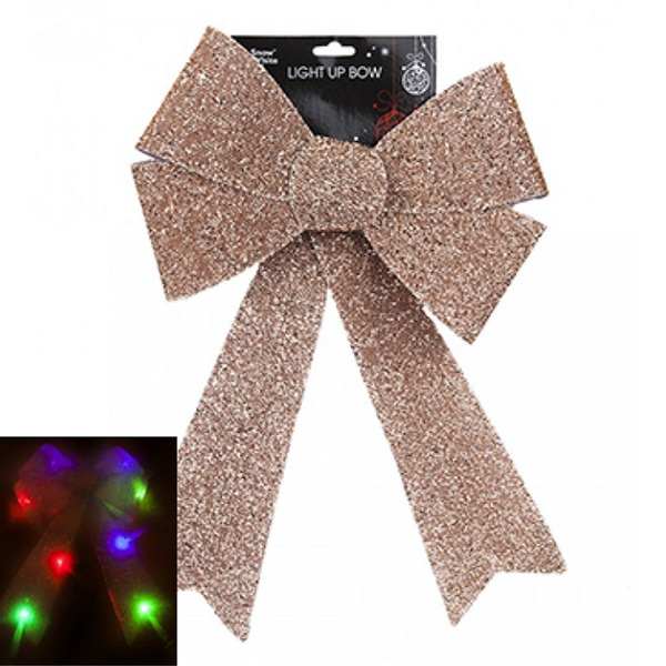 Giant Light Up Rose Gold Tinsel Bow