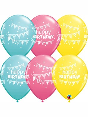 Happy Birthday Bunting & Dots 11" Latex Balloons 25pk
