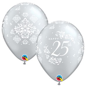 25th Anniversary 11" Silver Latex Balloons 6pk