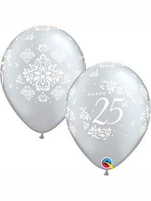 Silver 25th Anniversary 11" Latex Balloons 25pk