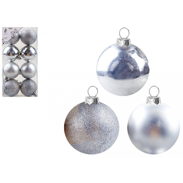 Christmas Small Silver Baubles 5cm 8pk