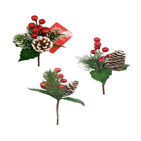 Christmas Artificial Berry & Pine Cone Pick 16cm
