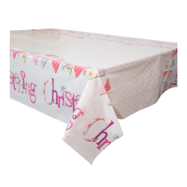 Pink Christening Reusable Plastic Tablecover
