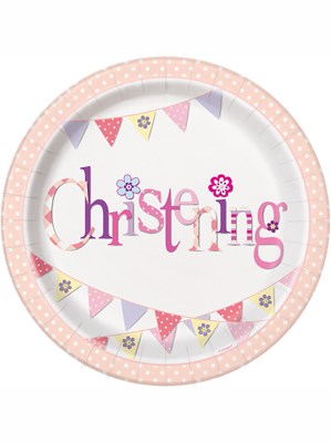 Pink Christening 9" Paper Plates 8pk