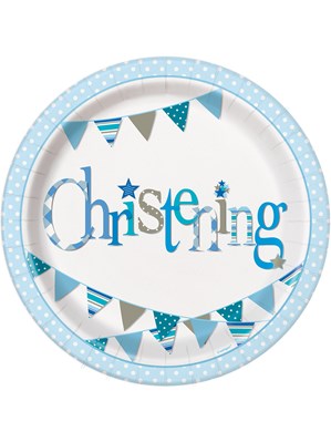 Blue Christening 9" Paper Plates 8pk