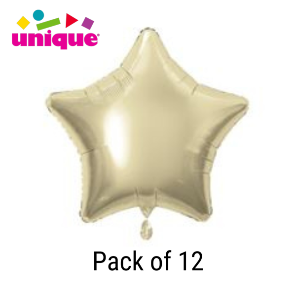 White Gold 20" Star Shaped Foil Balloons 12pk