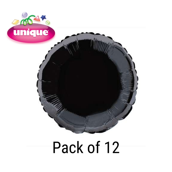 Black 18" Round Shaped Foil Balloons 12pk