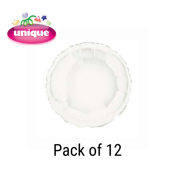 White 18" Round Shaped Foil Balloons 12pk