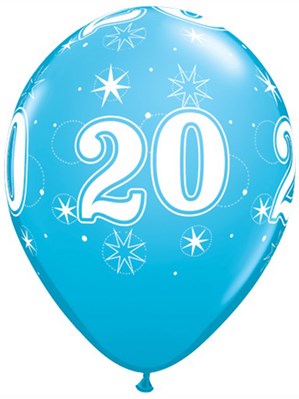 Age 20 Sparkle Robin's Egg Blue 11" Latex Balloons 6pk