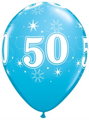 Age 50 Sparkle Robin's Egg Blue 11" Latex Balloons 6pk