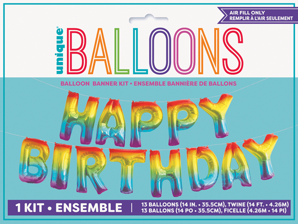 Happy Birthday 14" Rainbow Foil Balloons Banner
