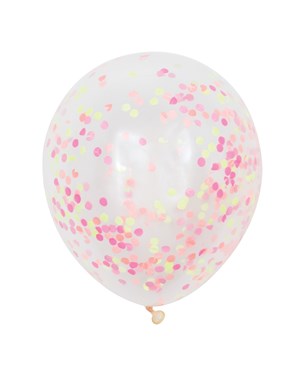 Clear 12" Latex Balloons With Neon Confetti 6pk