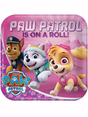 Paw Patrol Pink 9" Square Paper Plates 8pk