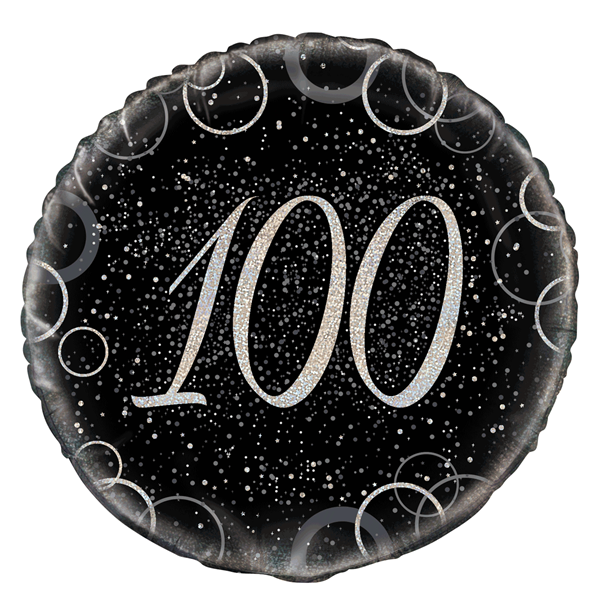 Silver Glitz 100th Birthday 18" Foil Balloon
