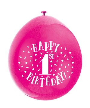 Assorted Colour 1st Birthday Latex Balloons 10pk