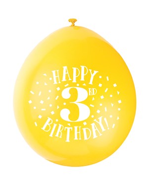 Assorted Colour 3rd Birthday Latex Balloons 10pk