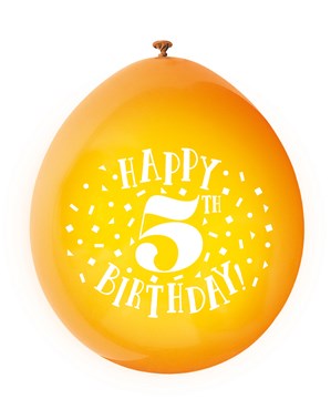 Assorted Colour 5th Birthday Latex Balloons 10pk