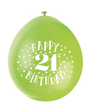 Assorted Colour 21st Birthday Latex Balloons 10pk