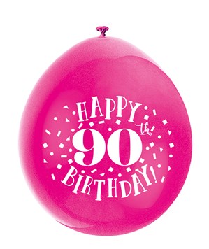 Assorted Colour 90th Birthday Latex Balloons 10pk