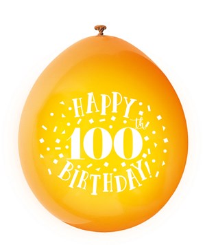 Assorted Colour 100th Birthday Latex Balloons 10pk