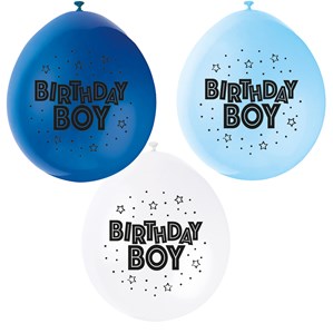 Blue Assortment Birthday Boy Latex Balloons 10pk