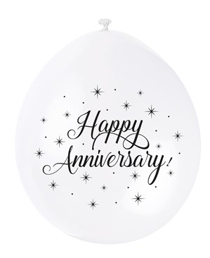 White Happy Anniversary Latex Balloons 10pk