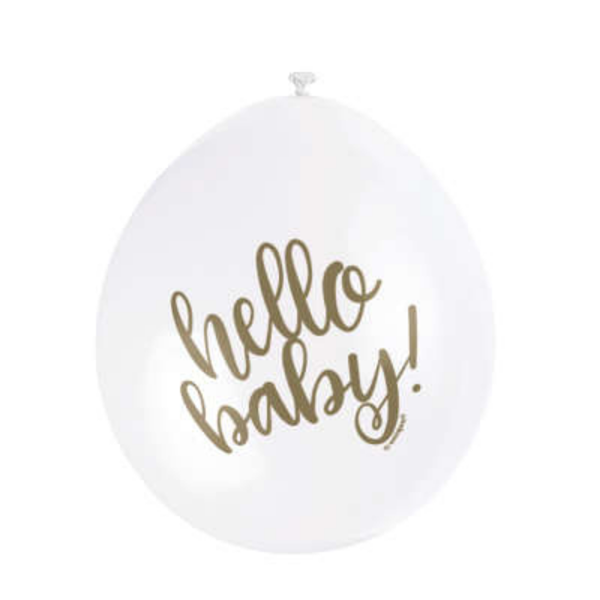 White Hello Baby! 9" Air Fill Latex Balloons 10pk