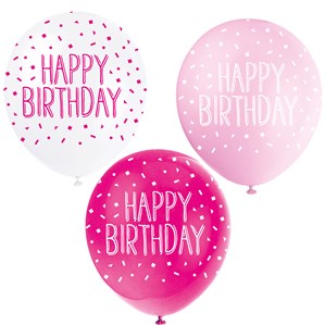 Pearl Pink Assortment 12" Birthday Latex Balloons 5pk