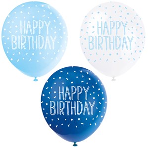 Pearl Blue Assortment 12" Birthday Latex Balloons 5pk