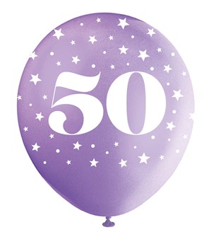 Pearlised Assorted Colour 50th Birthday Latex Balloons 5pk