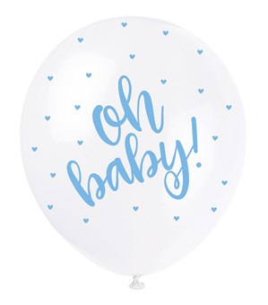Pearl White 12" Blue Oh Baby Latex Balloons 5pk