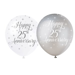 Pearl White and Silver 12" 25th Anniversary Latex 5pk
