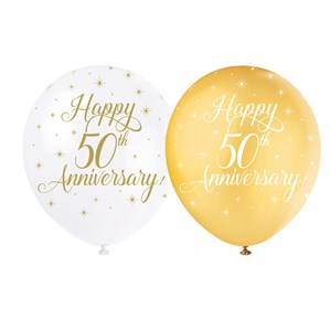 Pearl White and Gold 12" 50th Anniversary Latex 5pk
