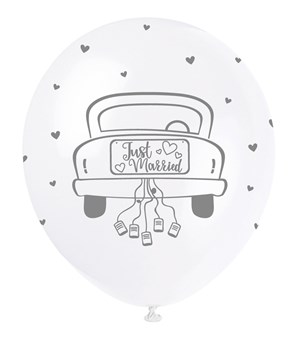 Pearl White 12" Just Married Latex Balloons 5pk