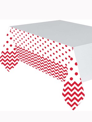 Apple Red Chevron & Dots Plastic Tablecover