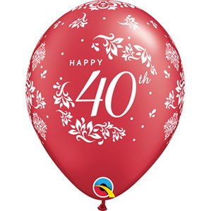 40th Anniversary 11" Pearl Red Latex Balloons 6pk