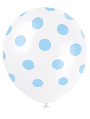 Unique Party 12" Light Blue Polka Dots Latex Balloons 6pk