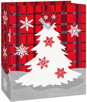 Christmas Tree Plaid Glossy Medium Gift Bag