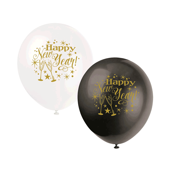 Happy New Year 12" Latex Balloons 8pk