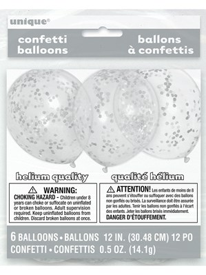 Silver Latex 12" Confetti Balloons 6pk
