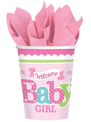 Welcome Baby Girl Paper Cups 8pk