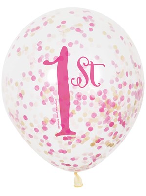 Pink & Gold 1st Birthday Latex Confetti Balloons 6pk