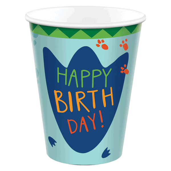 Dinosaur Happy Birthday 250ml Paper Cups 8pk