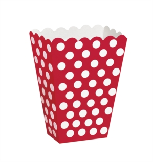 Unique Party Popcorn Treat Boxes Decorative Dots Ruby Red 8pk