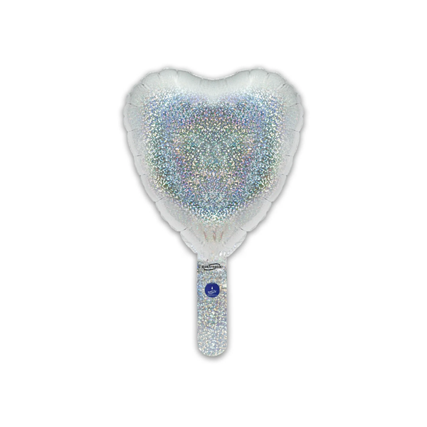 Oaktree Silver Holographic 9" Heart Foil Balloon (Self Seal)