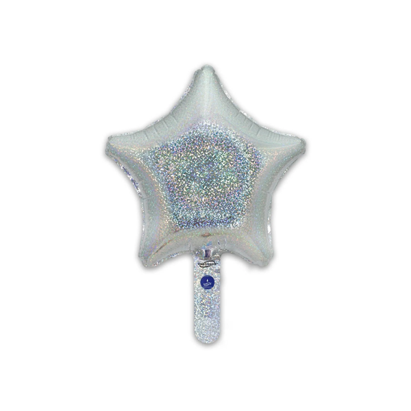 Oaktree Silver Holographic 9" Star Foil Balloon (Self Seal)