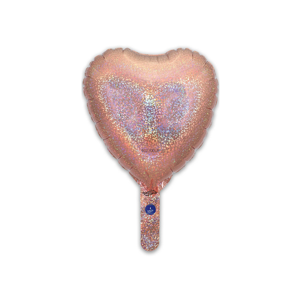 Oaktree Rose Gold Holographic 9" Heart Foil Balloon (Self Seal)
